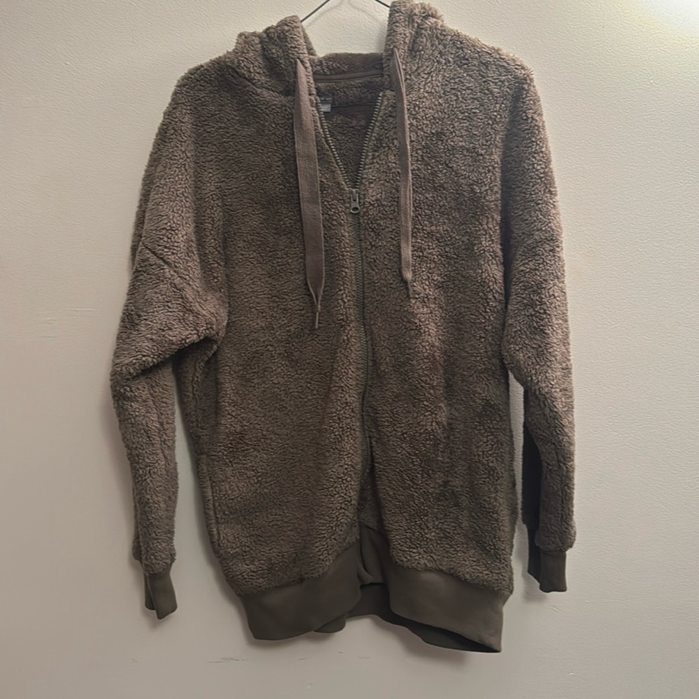 Aerie sherpa hoodie XS Dark Gray/Army Green color Zip up